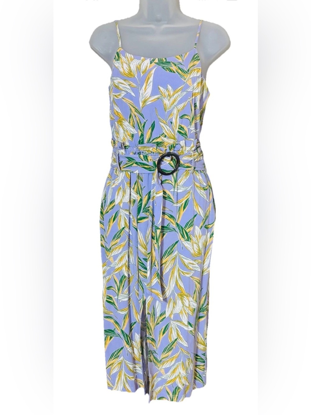 J.O.A. Raya Lavender Floral Belted Sleeveless Midi Dress Sz S Tropical Vacation